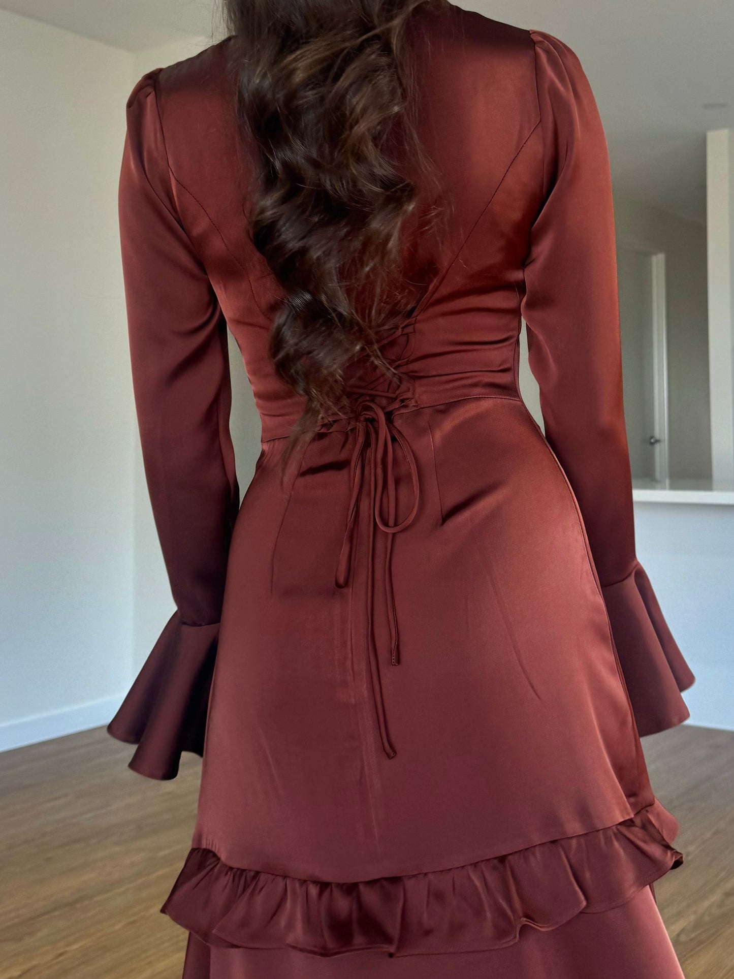 Ruffle Trim Satin Dress