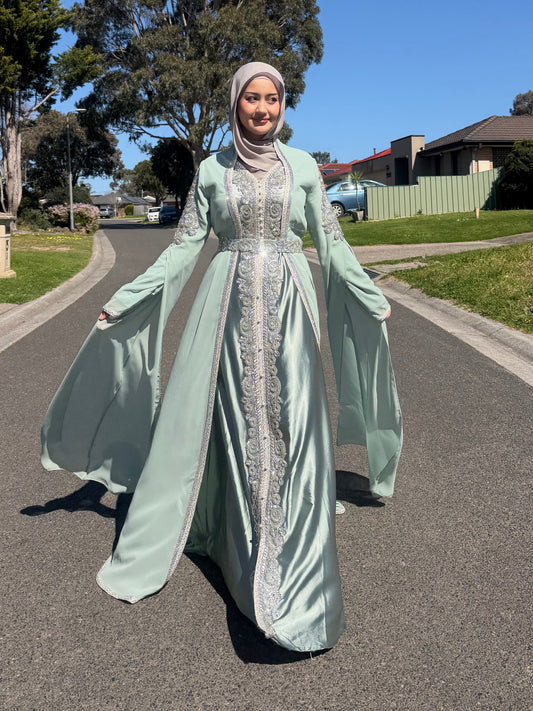 Mint Crystal Beaded Kaftan