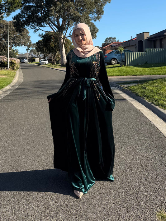 Emerald Gold Velvet Gown