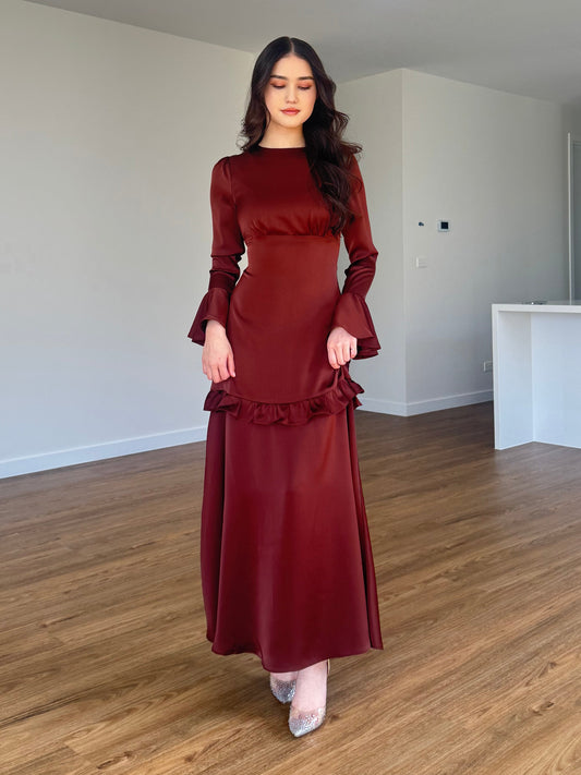 Ruffle Trim Satin Dress