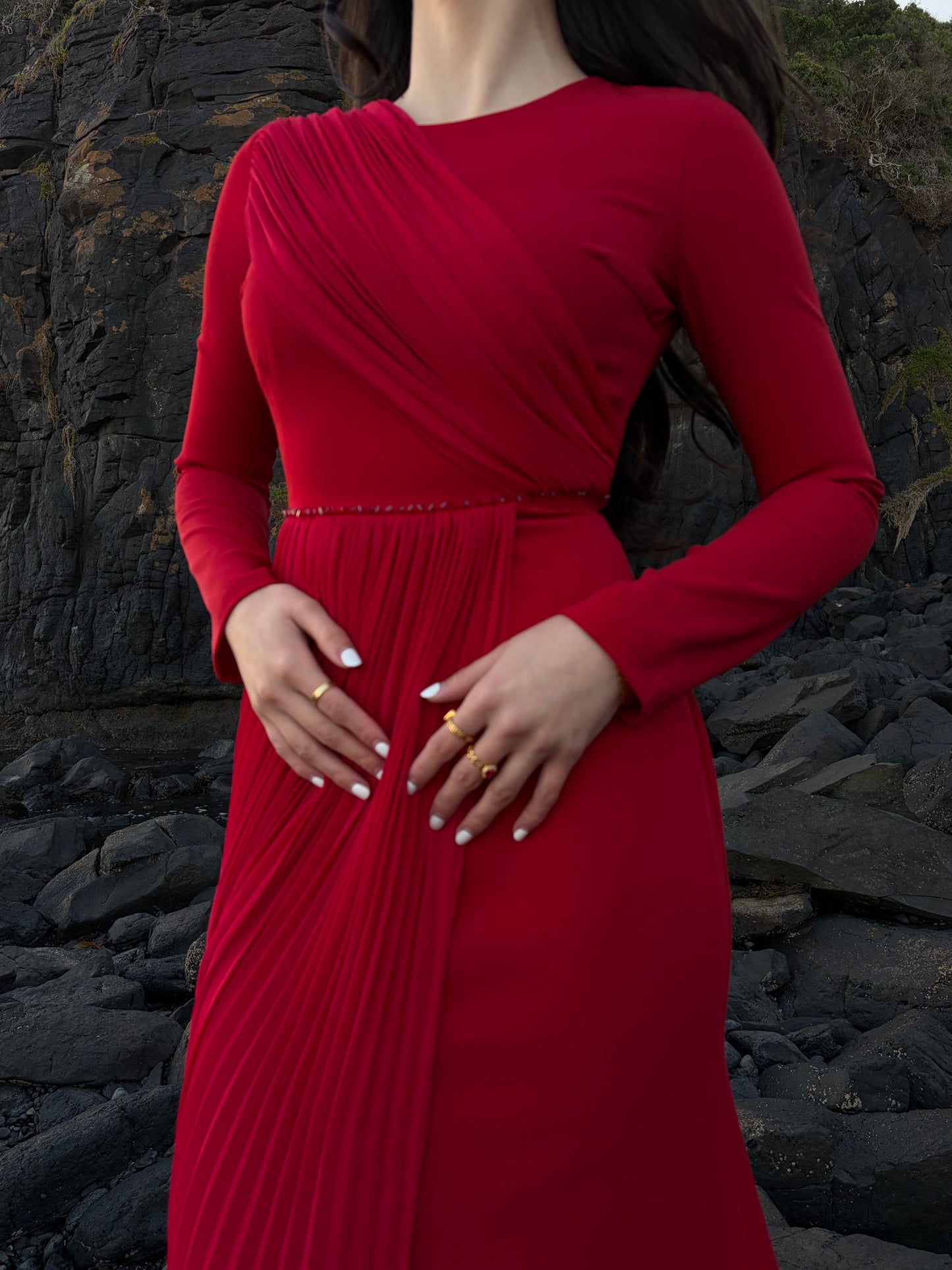 Beaded Waist Pleated Dress