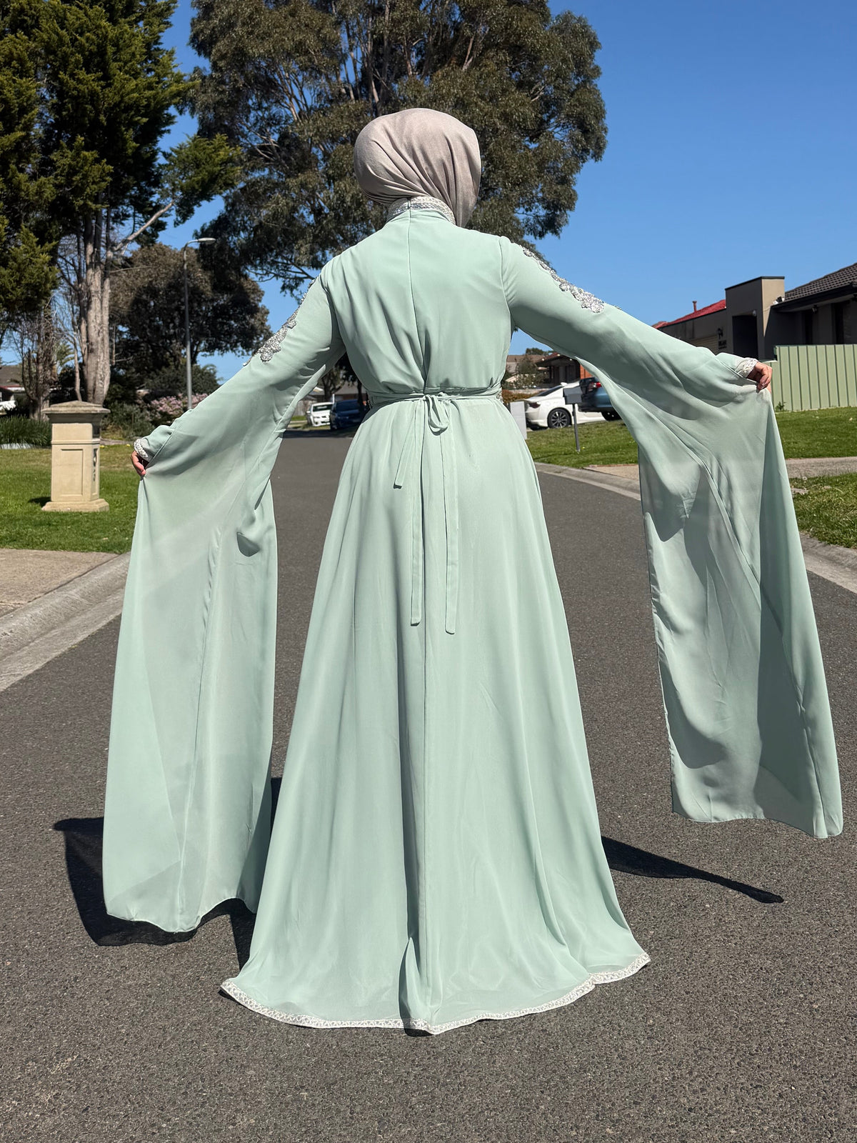 Mint Crystal Beaded Kaftan