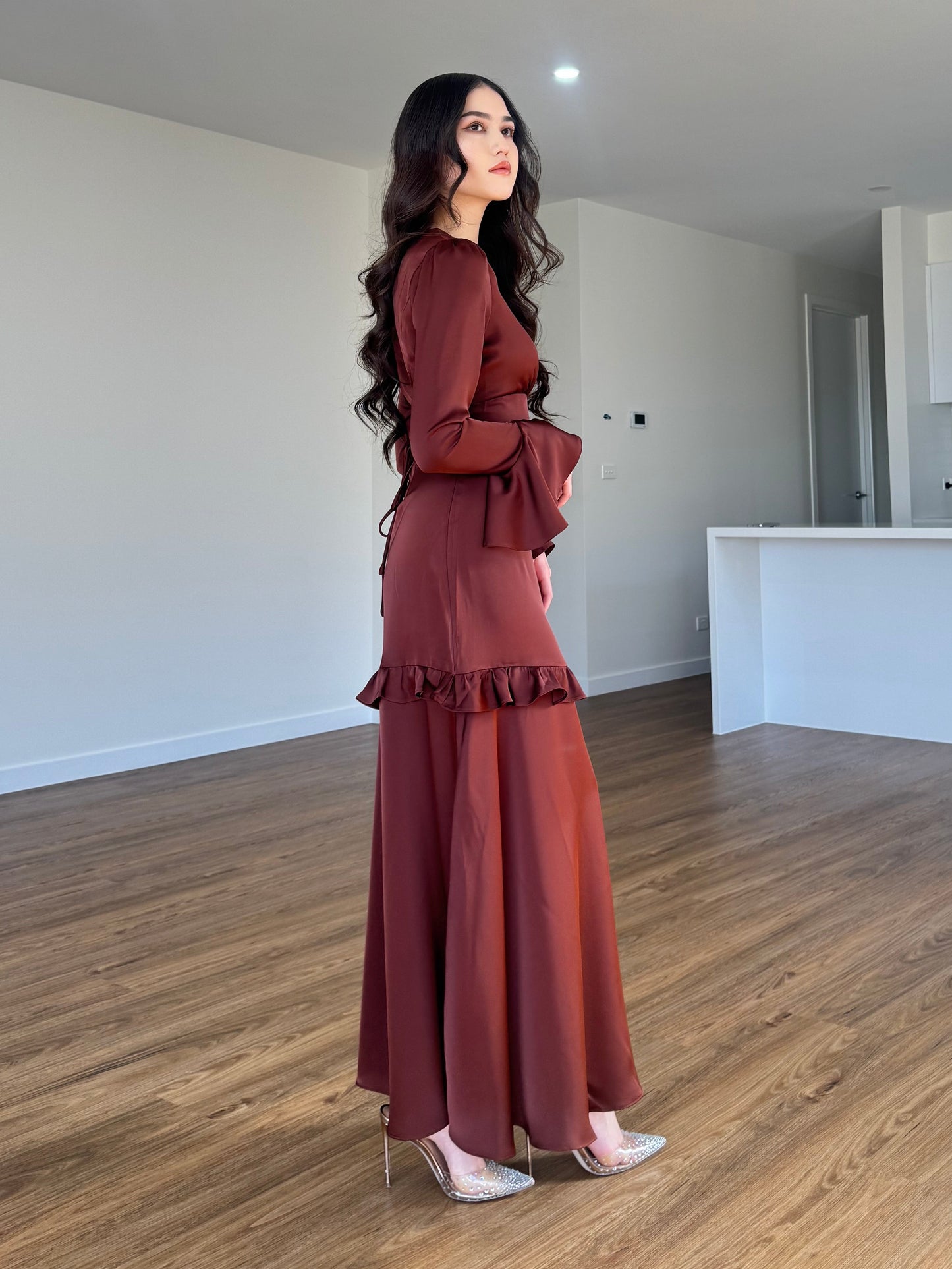 Ruffle Trim Satin Dress