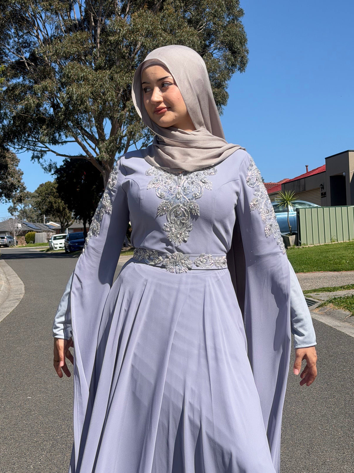 Lavender Silver Embellished Gown