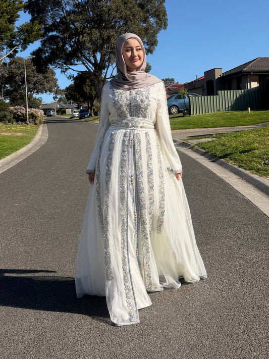 Ivory Silver Beaded Gown