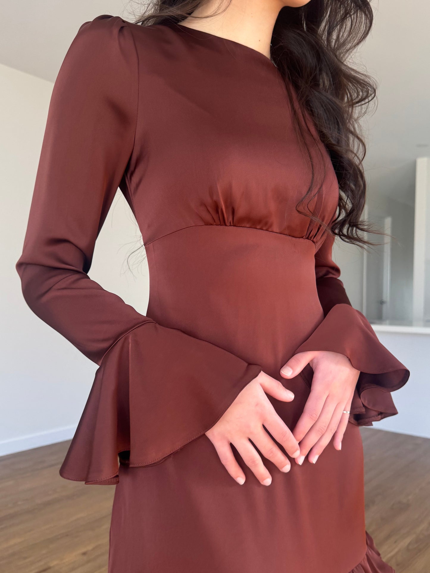 Ruffle Trim Satin Dress