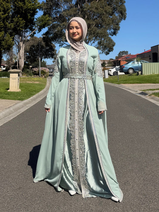 Mint Crystal Beaded Kaftan