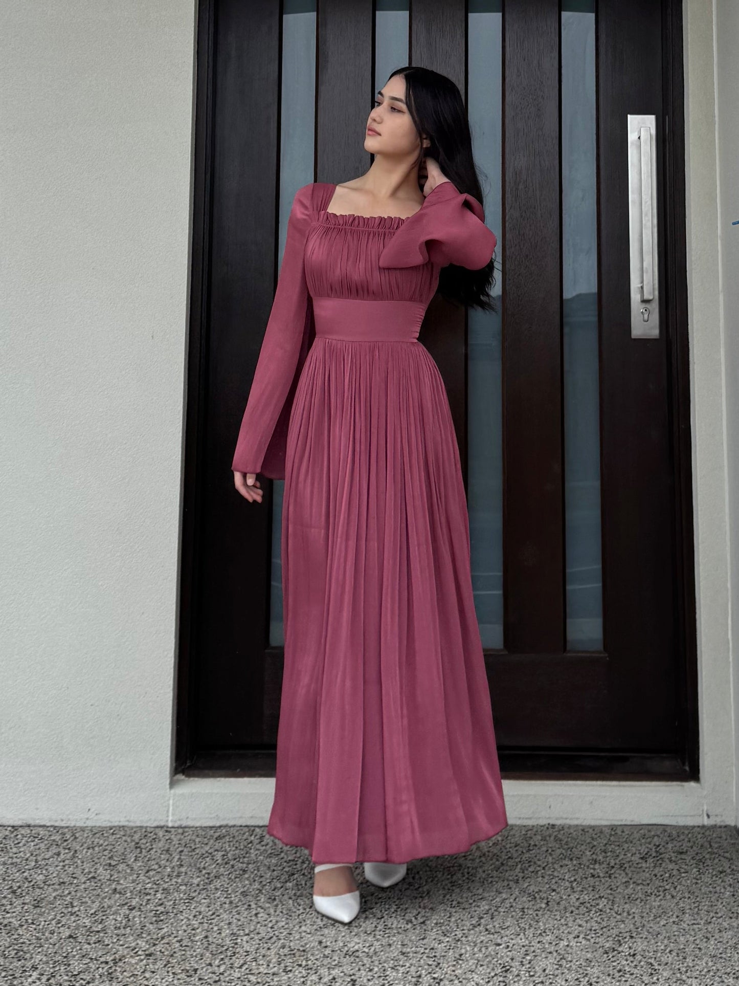 Ruched Square Neck Dress