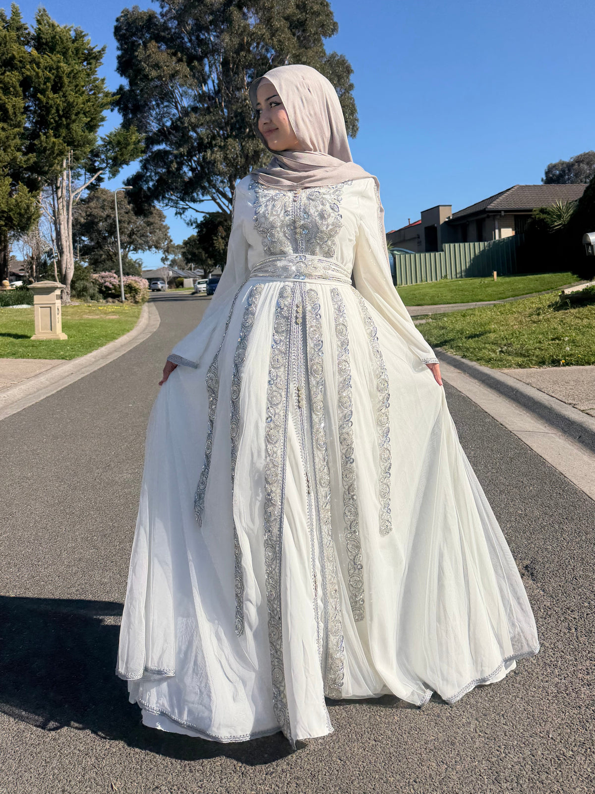 Ivory Silver Beaded Gown