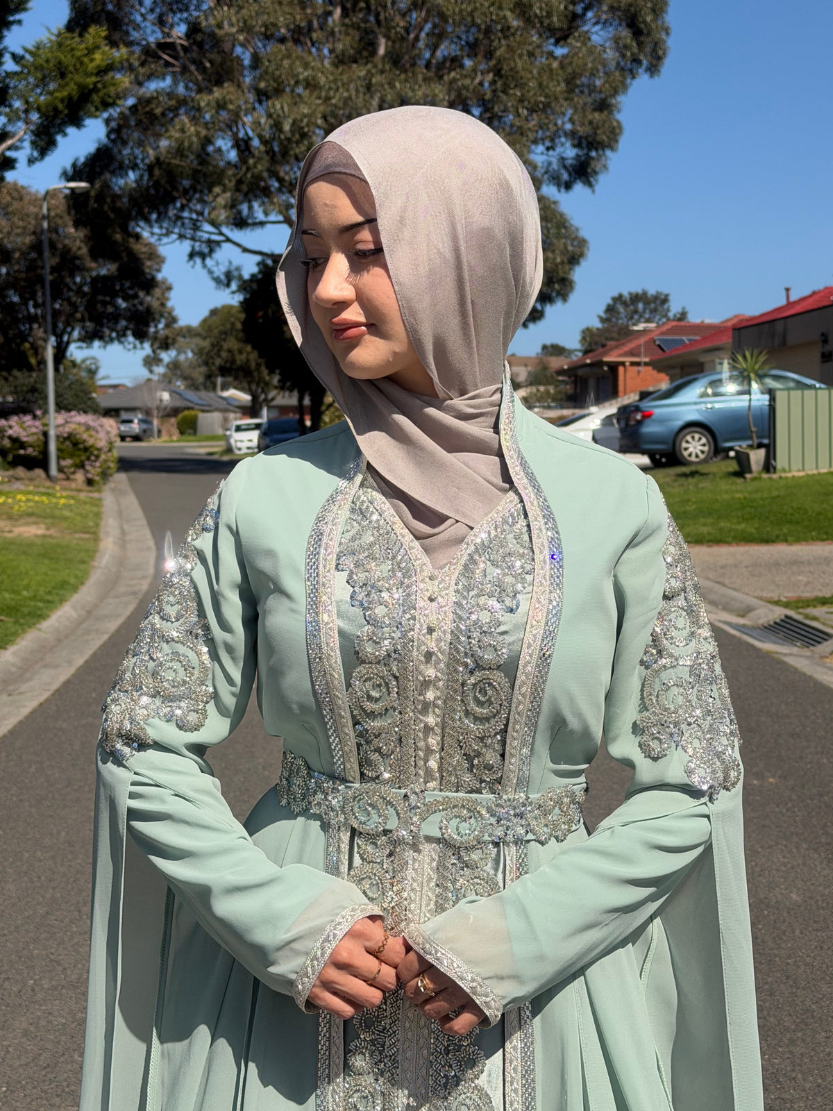 Mint Crystal Beaded Kaftan