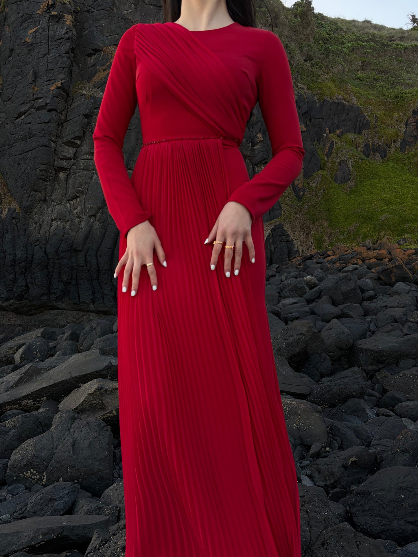Beaded Waist Pleated Dress