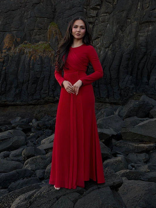 Beaded Waist Pleated Dress