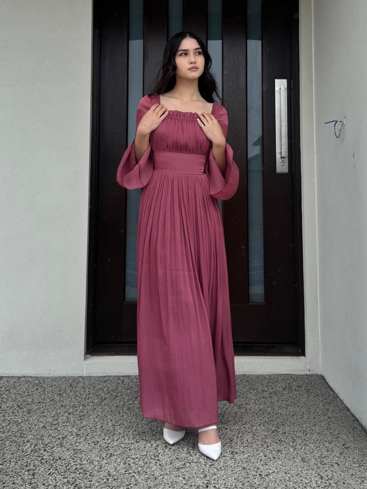 Ruched Square Neck Dress