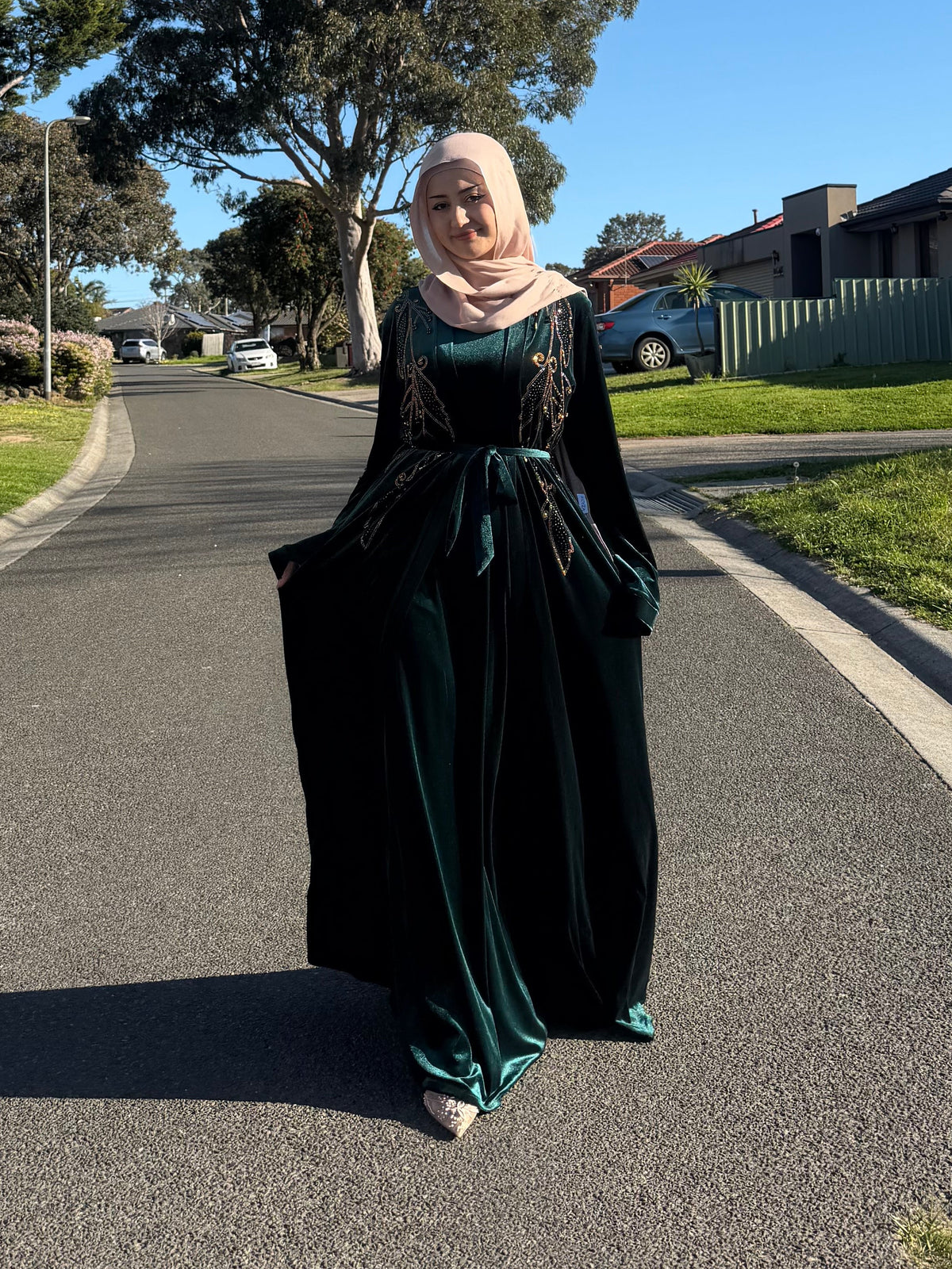 Emerald Gold Velvet Gown