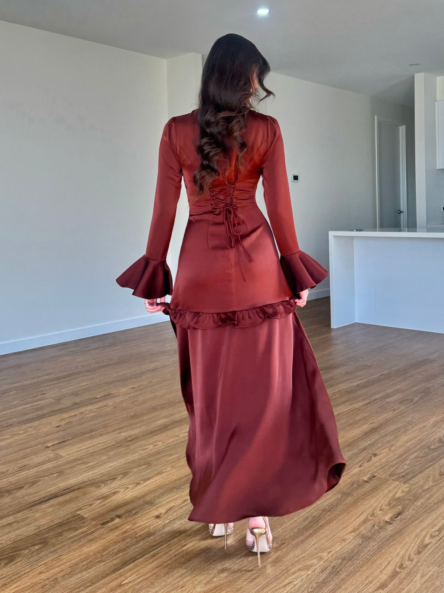 Ruffle Trim Satin Dress