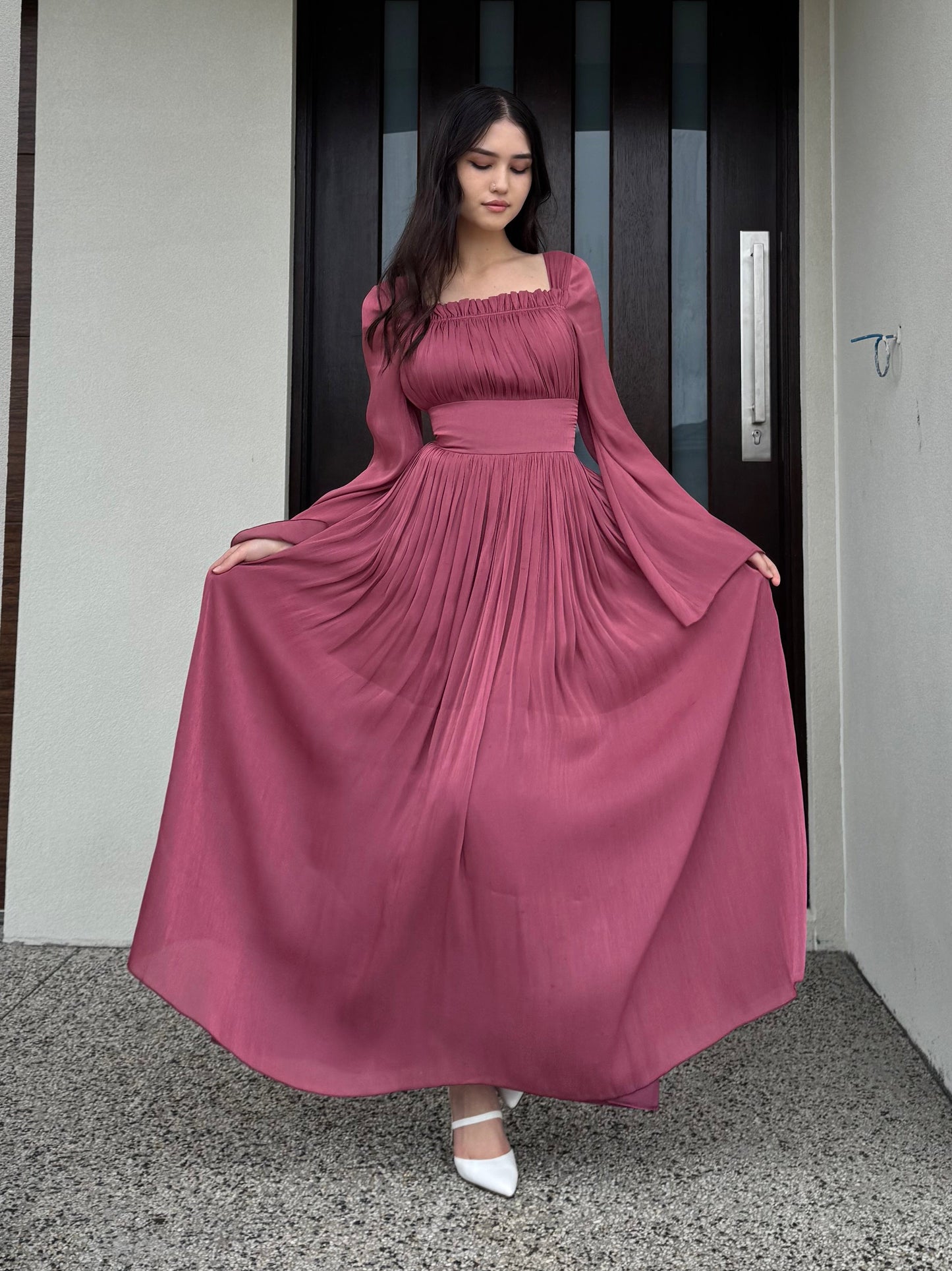 Ruched Square Neck Dress