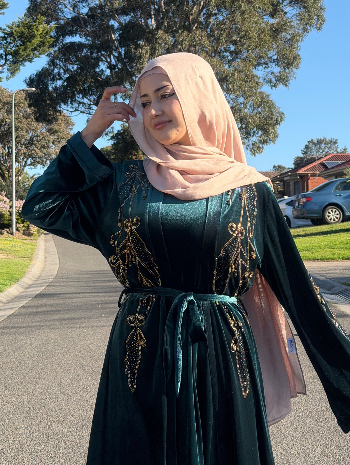 Emerald Gold Velvet Gown