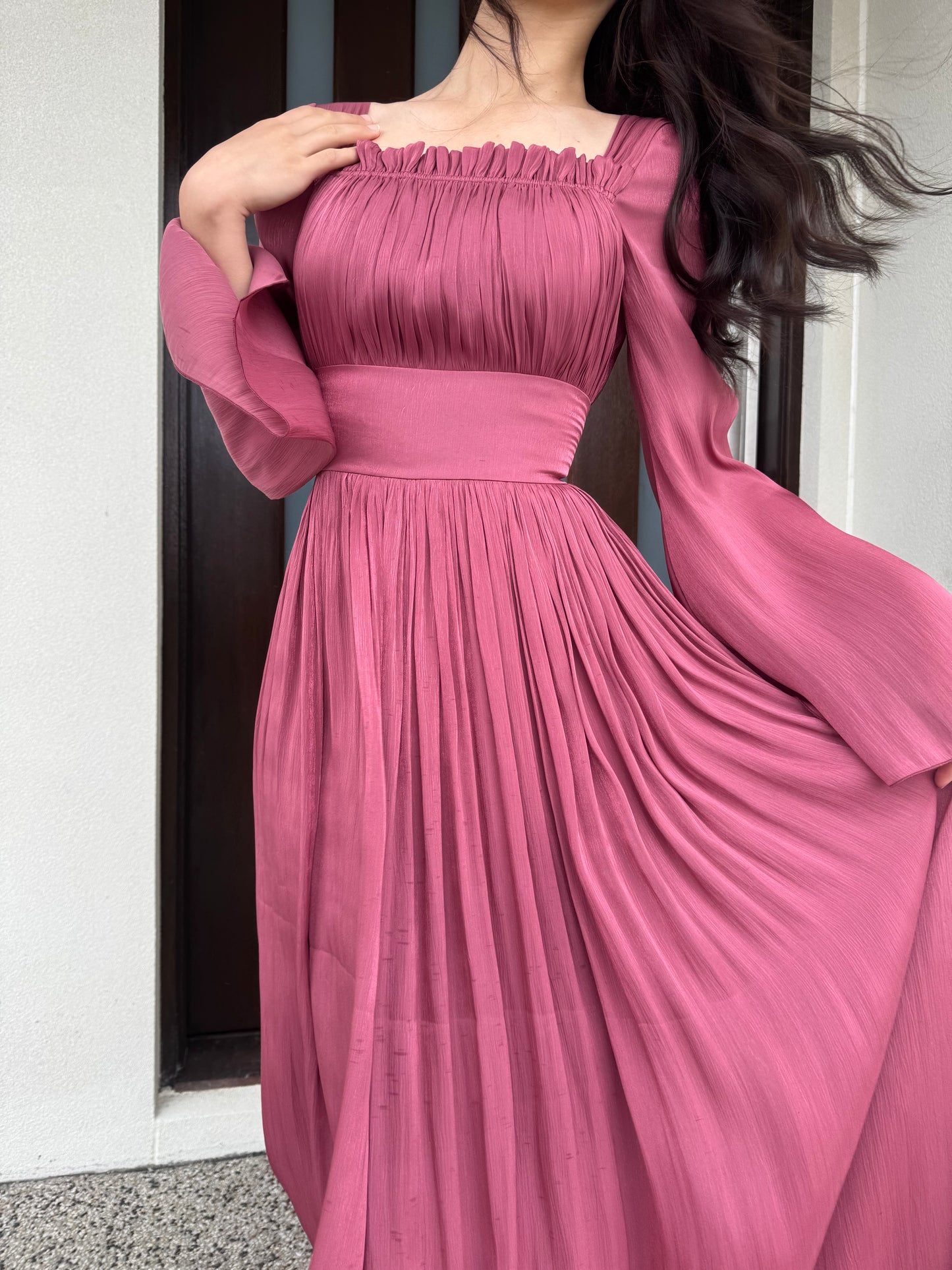 Ruched Square Neck Dress