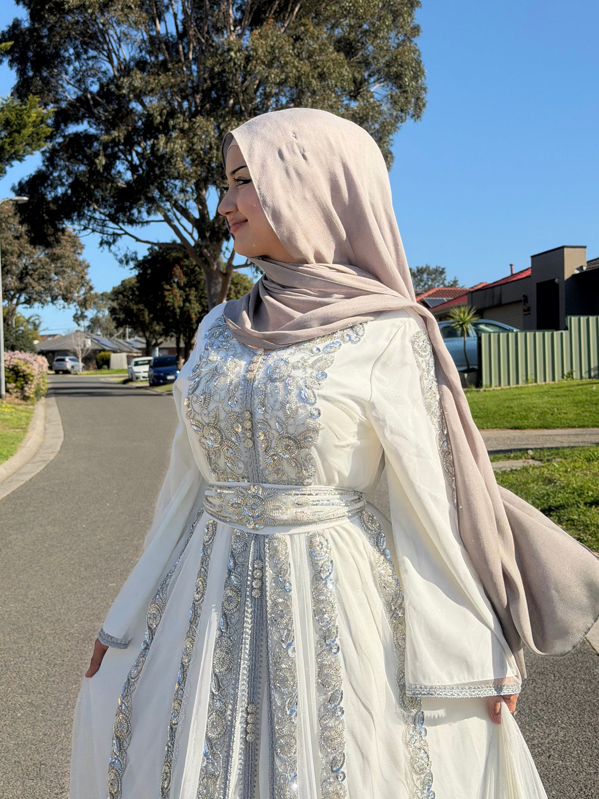 Ivory Silver Beaded Gown
