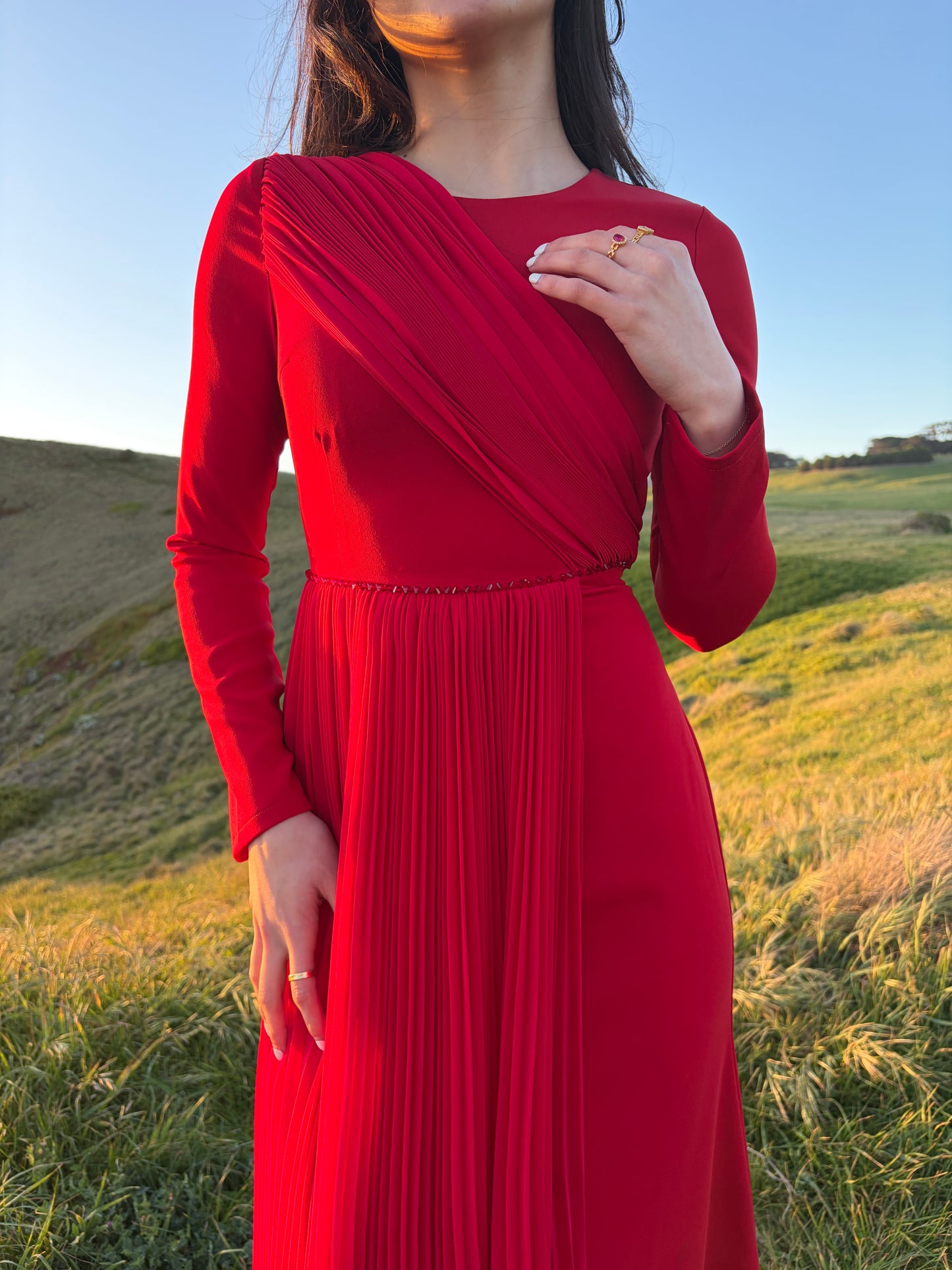 Beaded Waist Pleated Dress
