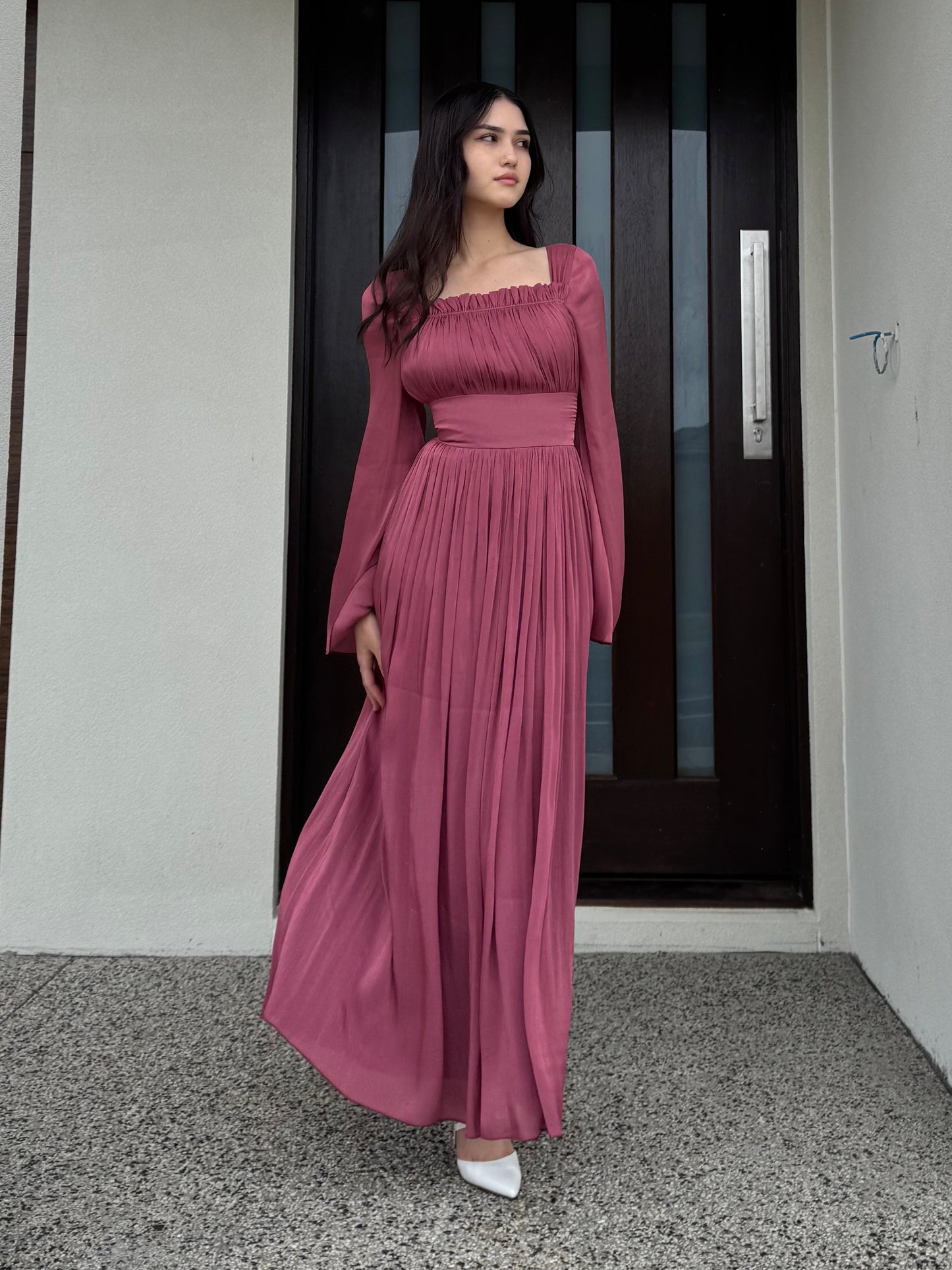 Ruched Square Neck Dress