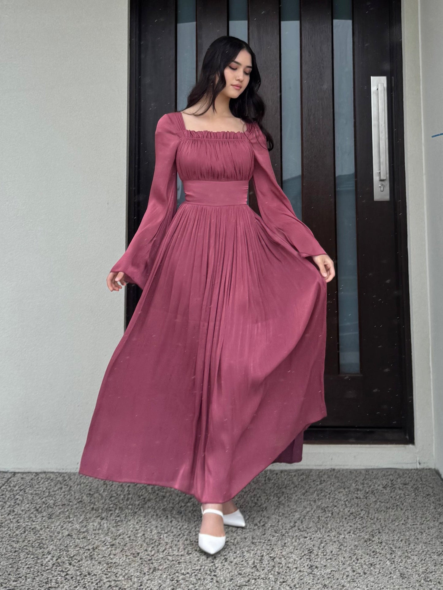Ruched Square Neck Dress