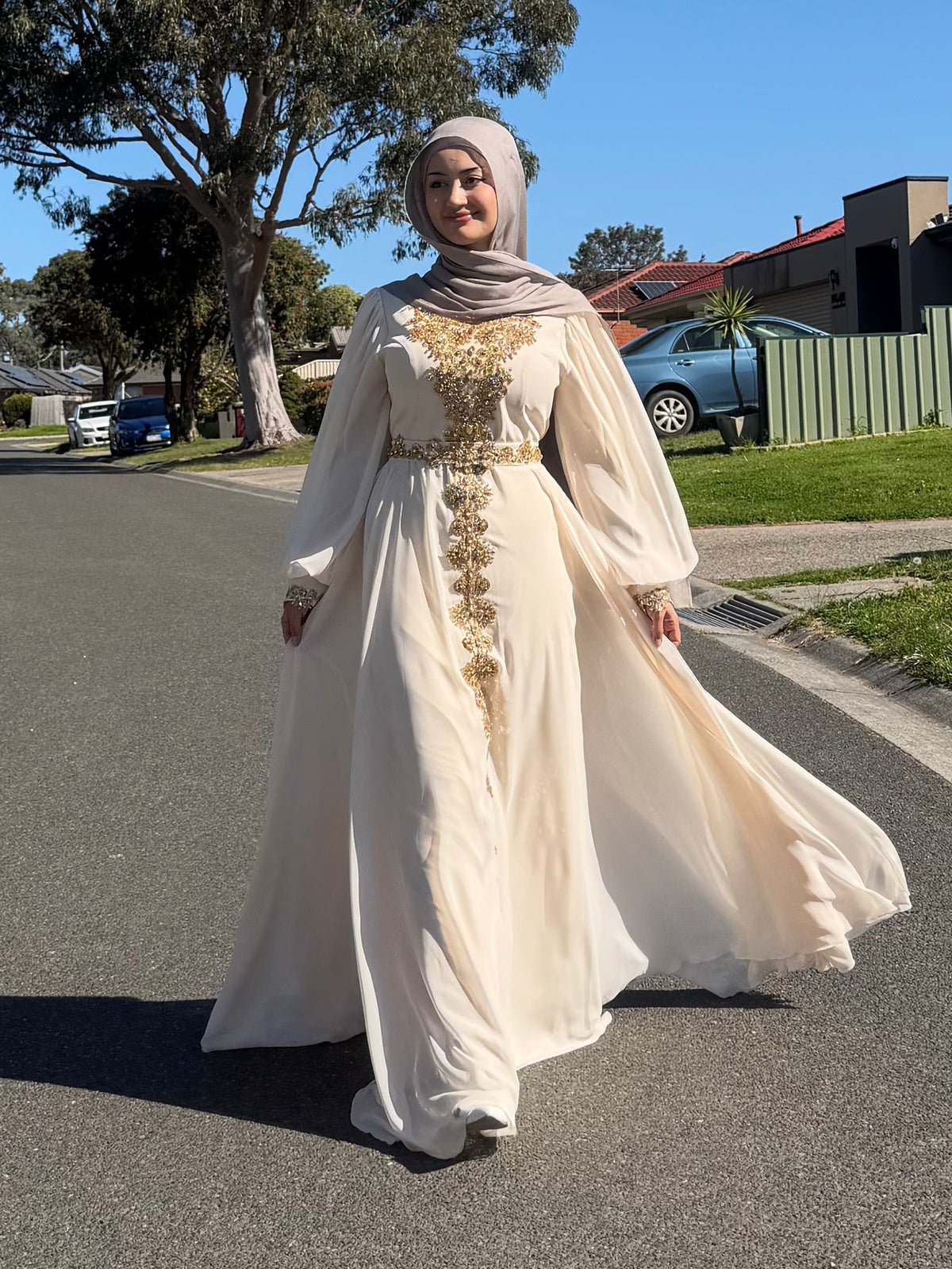 Beige Gold Embellished 
Gown