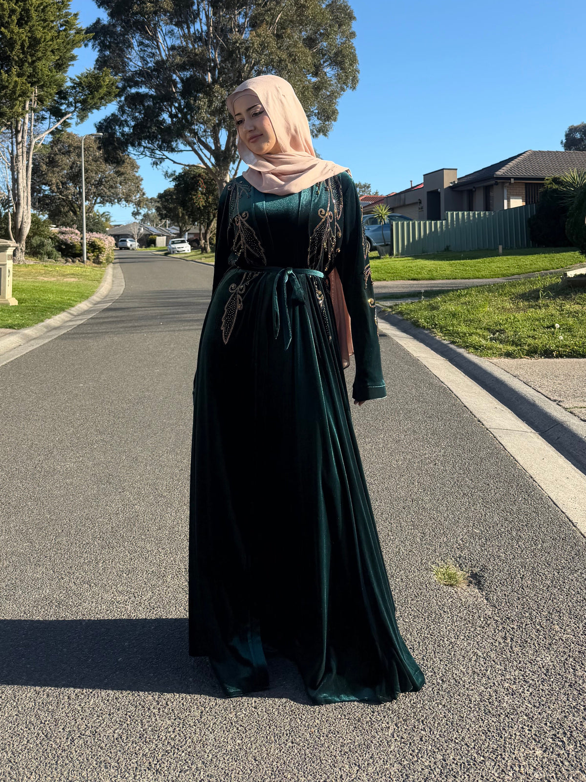 Emerald Gold Velvet Gown