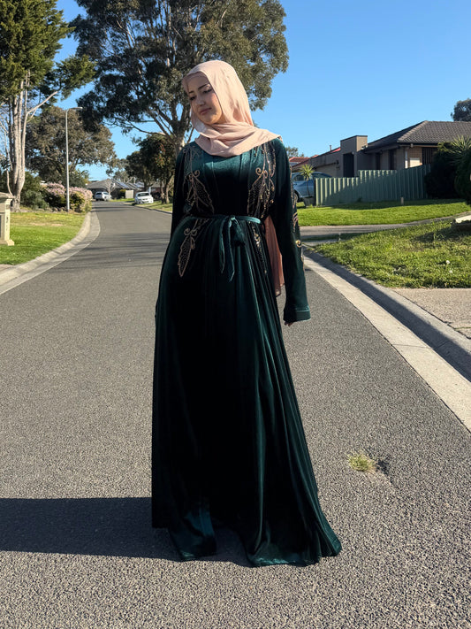 Emerald Gold Velvet Gown