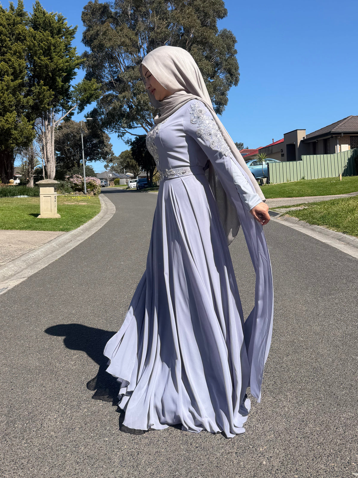 Lavender Silver Embellished Gown
